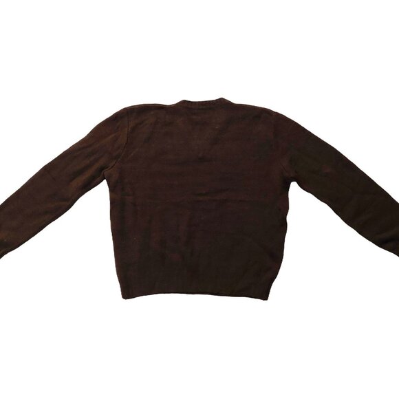 Retro Vintage 1940s-1950s Chocolate Brown V-Neck Long Sleeve Knit Sweater - Picture 8 of 16